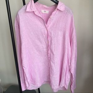 Uniqlo Premium Linen Long-Sleeve Shirt, Pink, Large